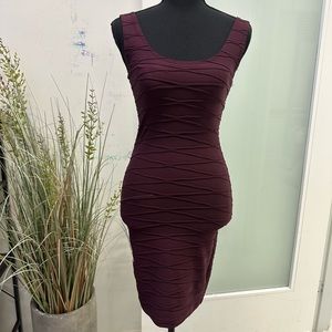 Burgundy tight crew neck mini dress
